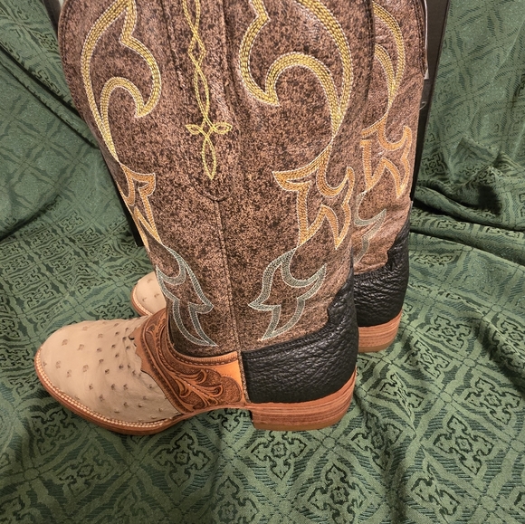 Vtg Montana OSTRICH boots MENS sz 10D FULL QUILL VAMP & HAND TOOLED \'SADDLE\'